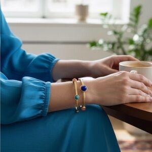 RJ Graziano Gold-Tone Bangle Bracelet Set (2) | Faux Turquoise, Coral & Lapis